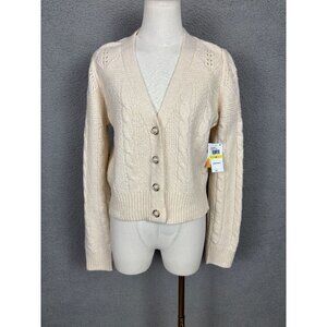 Sugar Moon Irish Cream Button Front Cardigan Cable Knit Beige Sweater Med NWT's